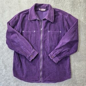 VTG Faded Glory Corduroy Jacket Womens Large Purple Full Zip Boxy 90s Pocket Y2K